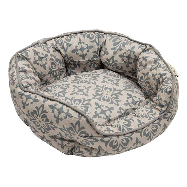 Dream Paws Small Grey Scalloped Pet Bed With Floral Pattern