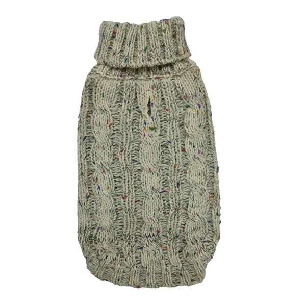 Dog Jumper Chunky Cable Knit Sage Green Rainbow Flecks