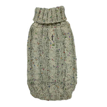 Dog Jumper Chunky Cable Knit Sage Green Rainbow Flecks