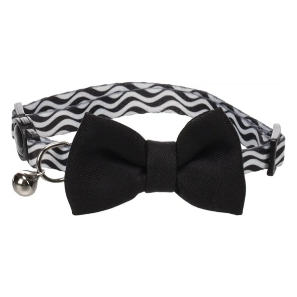 Flamingo Cat Collar Casi Black Bow Tie Nylon Adjustable